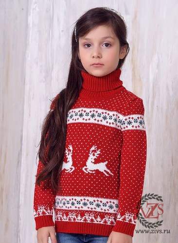 Детский свитер с оленями красный