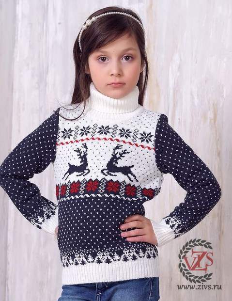 Детский свитер с оленями синий