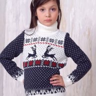 Детский свитер с оленями синий - Детский свитер с оленями синий